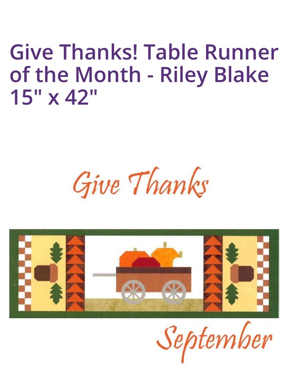 Riley Blake 'Give Thanks' Green Holiday Table Runner Kit to sew
